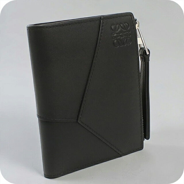 中古 ロエベ 二つ折り財布 二折財布 コンパクト メンズ ブランド LOEWE パズル スリム コンパクト ウォレット C510W73X08 ブラック USDLO121293011