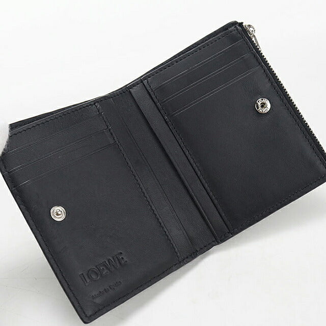 中古 ロエベ 二つ折り財布 二折財布 コンパクト メンズ ブランド LOEWE アナグラム スリム コンパクトウォレット C660W73X02 ブラック USDLO121571011