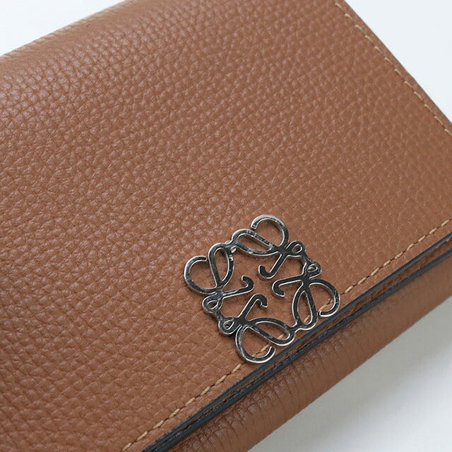 中古 ロエベ 三折財布 レディース ブランド LOEWE アナグラム トライフォールド ウォレット ブラウン 財布 USDLO96643011