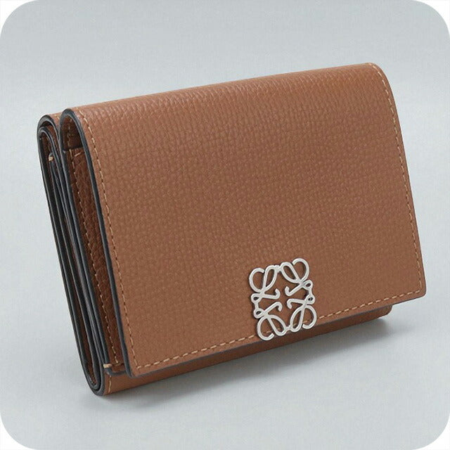 中古 ロエベ 三折財布 レディース ブランド LOEWE アナグラム トライフォールド ウォレット ブラウン 財布 USDLO96643011