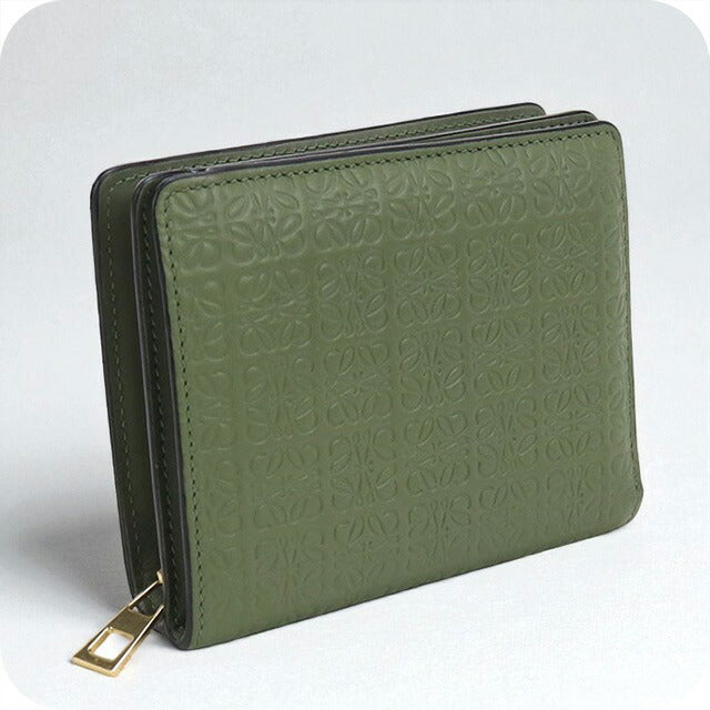 中古 ロエベ 二折財布 レディース ブランド LOEWE リピート コンパクト ジップウォレット C499Z41X03 グリーン 財布 USDLO97634011