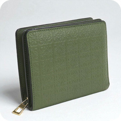 中古 ロエベ 二折財布 レディース ブランド LOEWE リピート コンパクト ジップウォレット C499Z41X03 グリーン 財布 USDLO97634011