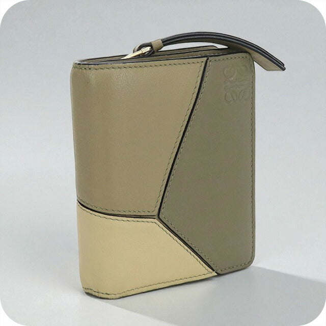 中古 ロエベ 二折財布 レディース ブランド LOEWE パズル コンパクト ジップウォレット レザー C510Z41X01 カーキ 財布 USDLO99835011