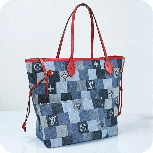 中古 ルイヴィトン トートバッグ レディース ブランド LOUIS VUITTON モノグラムデニム ネヴァーフルMM レザー M44981 ブルー バッグ USDLV97524011