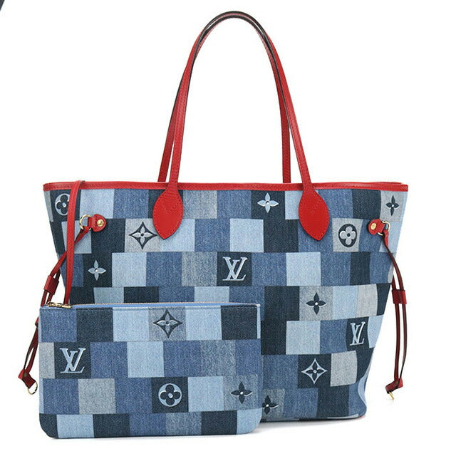 中古 ルイヴィトン トートバッグ レディース ブランド LOUIS VUITTON モノグラムデニム ネヴァーフルMM レザー M44981 ブルー バッグ USDLV97524011