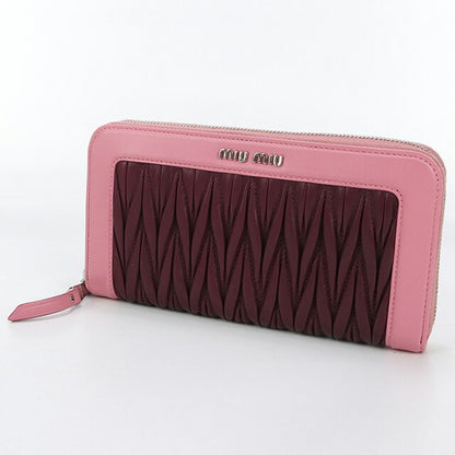 中古 ミュウミュウ 長財布ラウンドファスナー レディース ブランド MIUMIU マテラッセ ジップアラウンド レザー ピンク 財布 USDMI100397011