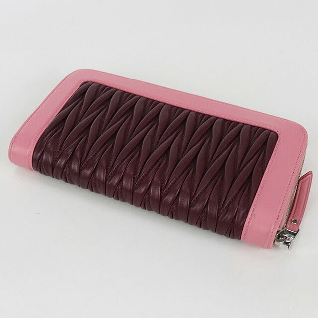 中古 ミュウミュウ 長財布ラウンドファスナー レディース ブランド MIUMIU マテラッセ ジップアラウンド レザー ピンク 財布 USDMI100397011