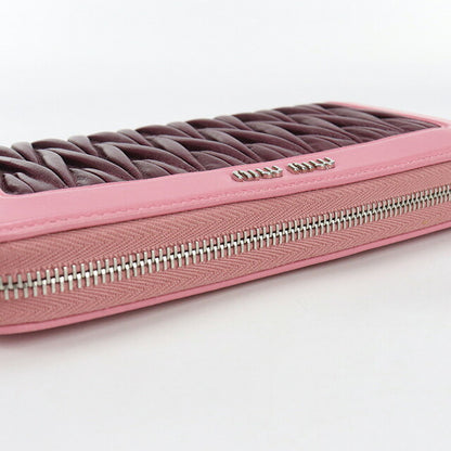 中古 ミュウミュウ 長財布ラウンドファスナー レディース ブランド MIUMIU マテラッセ ジップアラウンド レザー ピンク 財布 USDMI100397011