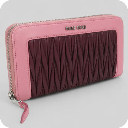 中古 ミュウミュウ 長財布ラウンドファスナー レディース ブランド MIUMIU マテラッセ ジップアラウンド レザー ピンク 財布 USDMI100397011