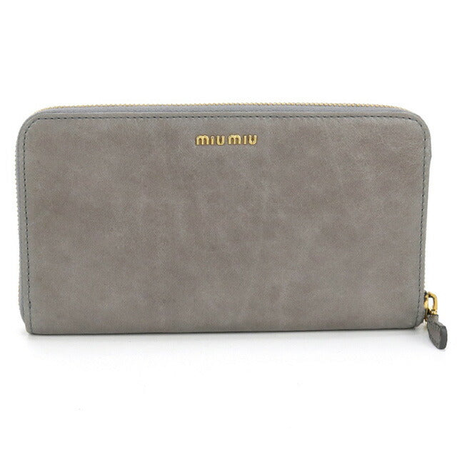 中古 ミュウミュウ 長財布ラウンドファスナー レディース ブランド MIUMIU ジップアラウンド レザー 5M0506 グレー 財布 USDMI100400011