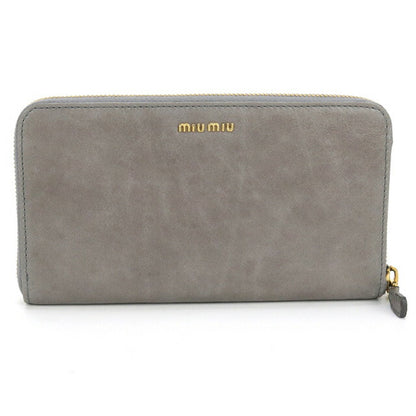 中古 ミュウミュウ 長財布ラウンドファスナー レディース ブランド MIUMIU ジップアラウンド レザー 5M0506 グレー 財布 USDMI100400011