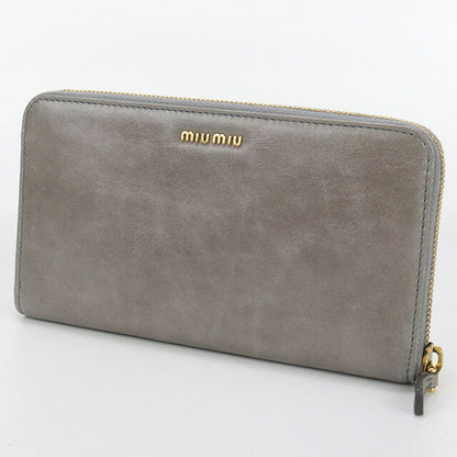 中古 ミュウミュウ 長財布ラウンドファスナー レディース ブランド MIUMIU ジップアラウンド レザー 5M0506 グレー 財布 USDMI100400011