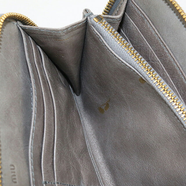 中古 ミュウミュウ 長財布ラウンドファスナー レディース ブランド MIUMIU ジップアラウンド レザー 5M0506 グレー 財布 USDMI100400011