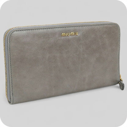 中古 ミュウミュウ 長財布ラウンドファスナー レディース ブランド MIUMIU ジップアラウンド レザー 5M0506 グレー 財布 USDMI100400011