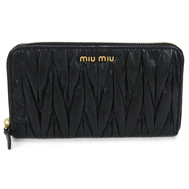 中古 ミュウミュウ 長財布ラウンドファスナー レディース ブランド MIUMIU マテラッセ ジップアラウンド レザー ブラック 財布 USDMI100412011