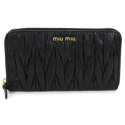 中古 ミュウミュウ 長財布ラウンドファスナー レディース ブランド MIUMIU マテラッセ ジップアラウンド レザー ブラック 財布 USDMI100412011