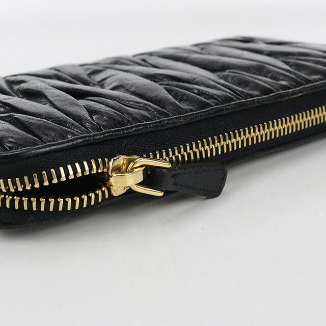 中古 ミュウミュウ 長財布ラウンドファスナー レディース ブランド MIUMIU マテラッセ ジップアラウンド レザー ブラック 財布 USDMI100412011