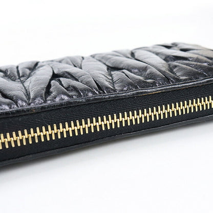 中古 ミュウミュウ 長財布ラウンドファスナー レディース ブランド MIUMIU マテラッセ ジップアラウンド レザー ブラック 財布 USDMI100412011