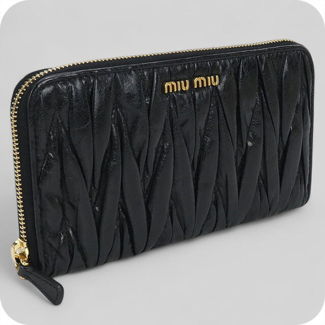 中古 ミュウミュウ 長財布ラウンドファスナー レディース ブランド MIUMIU マテラッセ ジップアラウンド レザー ブラック 財布 USDMI100412011