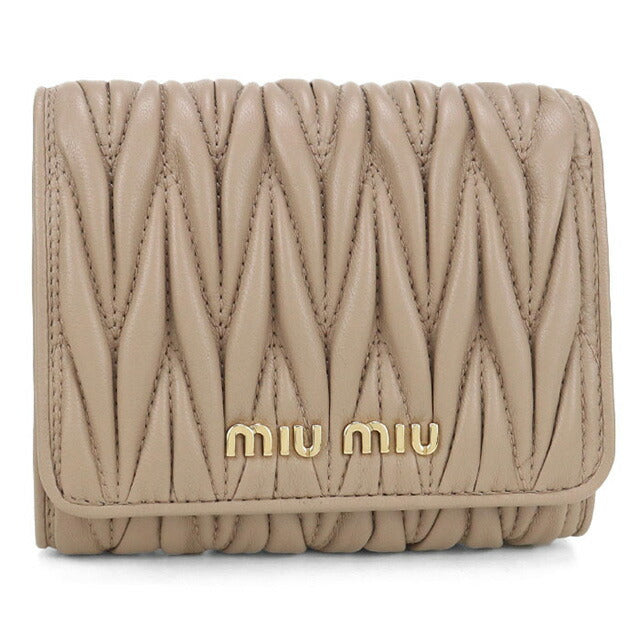 二手 Miu Miu 三折钱包 女士品牌 MIUMIU Matelasse 5MH016 米色钱包 USDMI101831011