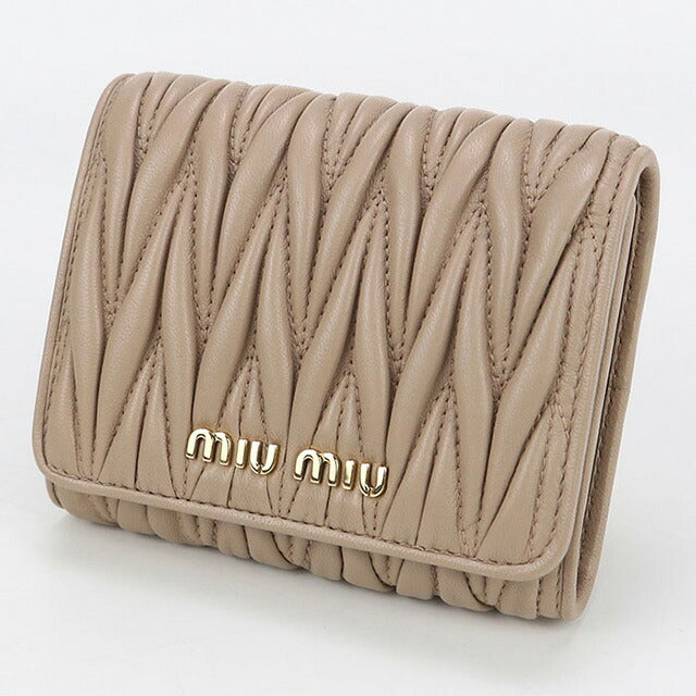 二手 Miu Miu 三折钱包 女士品牌 MIUMIU Matelasse 5MH016 米色钱包 USDMI101831011