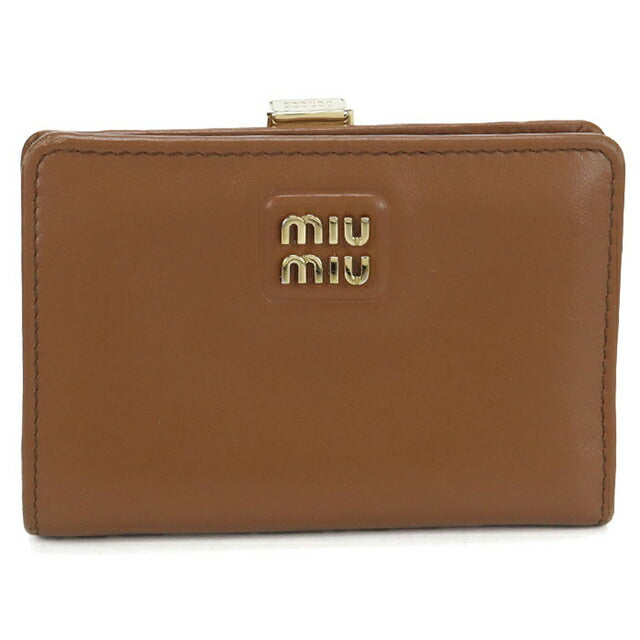 二手 Miu Miu 双折钱包 女士品牌 MIUMIU 皮革棕色钱包 USDMI103978011