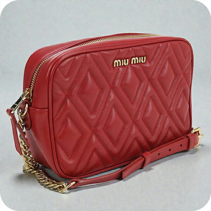 二手 Miu Miu 斜挎单肩包 女士品牌 MIUMIU 链条皮革红色包 USDMI104056011
