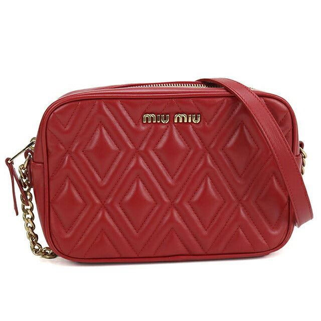 二手 Miu Miu 斜挎单肩包 女士品牌 MIUMIU 链条皮革红色包 USDMI104056011
