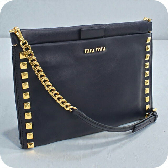 中古 ミュウミュウ 斜め掛け ショルダーバッグ レディース ブランド MIUMIU 2WAYチェーンショルダーバッグ 5BH356 2A8P F0016 ネイビー USDMI104434011