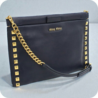 中古 ミュウミュウ 斜め掛け ショルダーバッグ レディース ブランド MIUMIU 2WAYチェーンショルダーバッグ 5BH356 2A8P F0016 ネイビー USDMI104434011