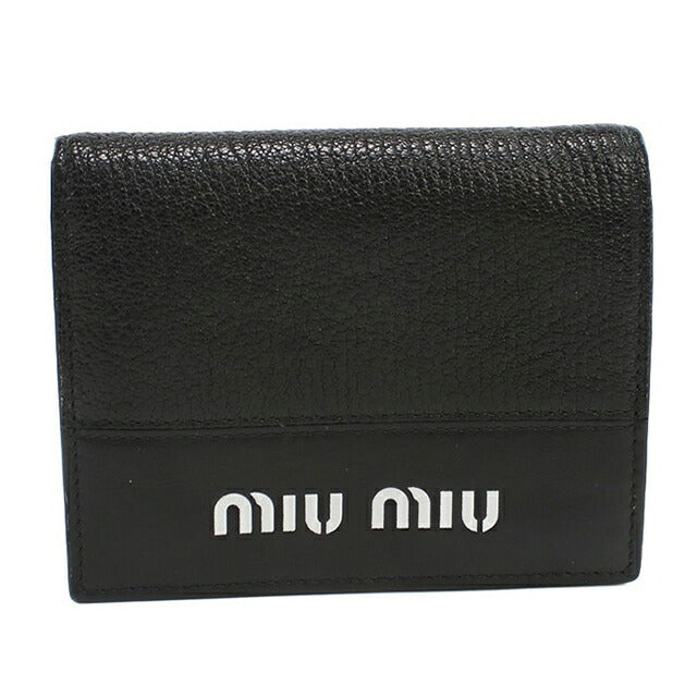 二手 Miu Miu 双折钱包 女士品牌 MIUMIU 皮革黑色钱包 USDMI105997011