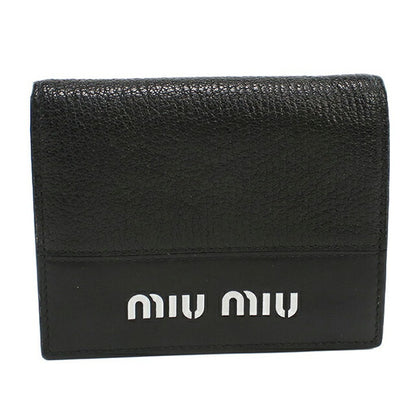 二手 Miu Miu 双折钱包 女士品牌 MIUMIU 皮革黑色钱包 USDMI105997011