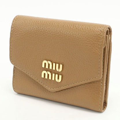 二手 Miu Miu 三折钱包女式品牌 MIUMIU Vitello Dino 皮革折叠钱包带翻盖 5MH043 2DT7 F030E 棕色 USDMI105999011