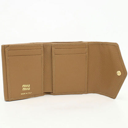 二手 Miu Miu 三折钱包女式品牌 MIUMIU Vitello Dino 皮革折叠钱包带翻盖 5MH043 2DT7 F030E 棕色 USDMI105999011
