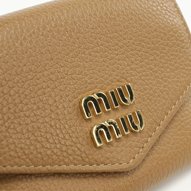 二手 Miu Miu 三折钱包女式品牌 MIUMIU Vitello Dino 皮革折叠钱包带翻盖 5MH043 2DT7 F030E 棕色 USDMI105999011