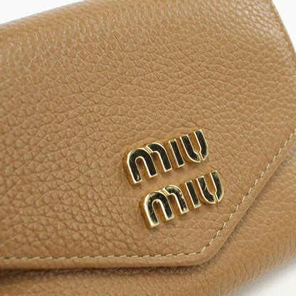 二手 Miu Miu 三折钱包女式品牌 MIUMIU Vitello Dino 皮革折叠钱包带翻盖 5MH043 2DT7 F030E 棕色 USDMI105999011