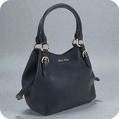 二手 Miu Miu 手提包女士品牌 MIUMIU 2WAY 皮革海军蓝包 USDMI106418011