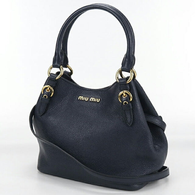 二手 Miu Miu 手提包女士品牌 MIUMIU 2WAY 皮革海军蓝包 USDMI106418011