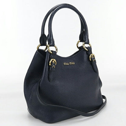 二手 Miu Miu 手提包女士品牌 MIUMIU 2WAY 皮革海军蓝包 USDMI106418011