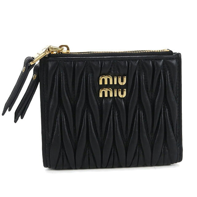 中古 ミュウミュウ 二つ折り財布 二折財布 レディース ブランド MIUMIU マテラッセ 5ML024 ブラック 財布 USDMI107201011