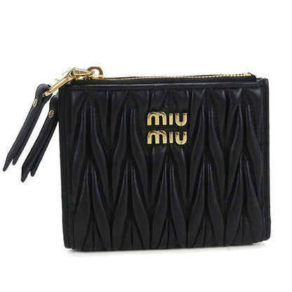 中古 ミュウミュウ 二つ折り財布 二折財布 レディース ブランド MIUMIU マテラッセ 5ML024 ブラック 財布 USDMI107201011
