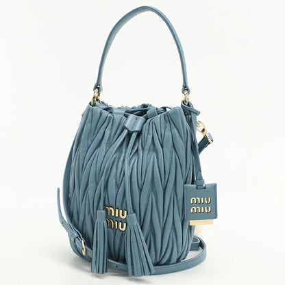 中古 ミュウミュウ ショルダーバッグ レディース ブランド MIUMIU マトラッセ 2WAY バケットバッグ 5BE084 ブルー USDMI109397011