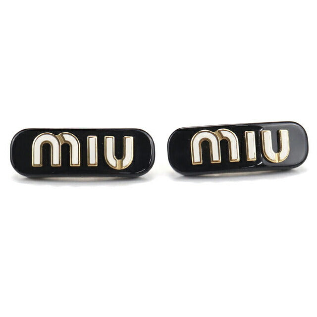 中古 ミュウミュウ バレッタ レディース ブランド MIUMIU 2個セット エナメルメタル ヘアクリップ 5IF072 ブラック ヘアアクセサリー USDMI109873011