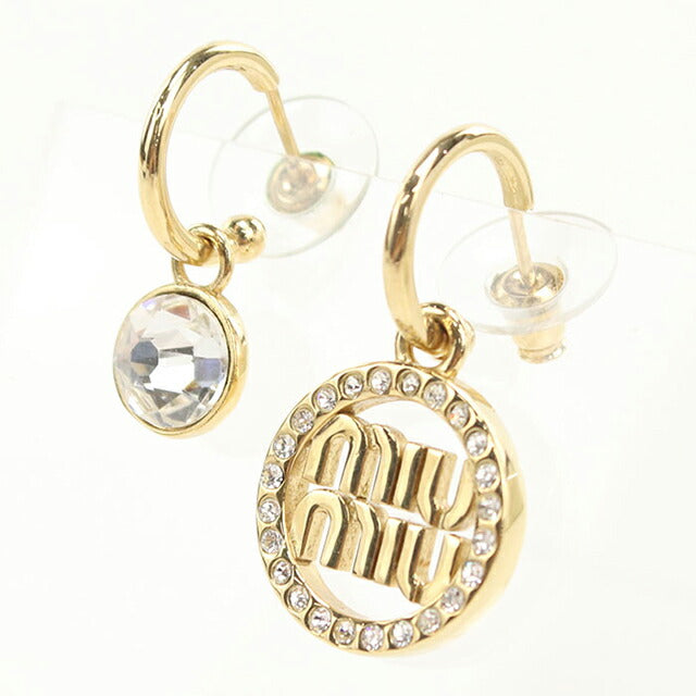 長ピアス　ゴールド　キラキラ　レディース　美品　miumiuロゴ 中古 ミュウミュウ ピアス レディース ブランド MIUMIU ラインストーン