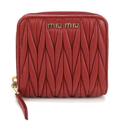 中古 ミュウミュウ 二つ折り財布 二折財布 レディース ブランド MIUMIU マテラッセ コンパクトジップウォレット レッド USDMI114589011