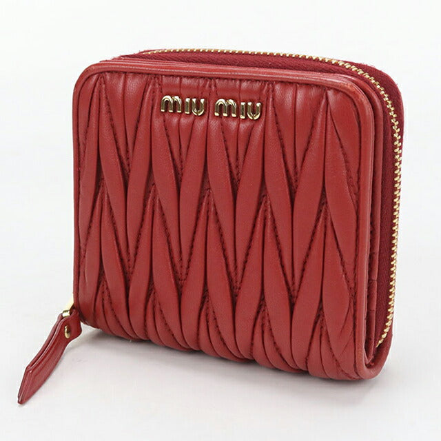 中古 ミュウミュウ 二つ折り財布 二折財布 レディース ブランド MIUMIU マテラッセ コンパクトジップウォレット レッド USDMI114589011