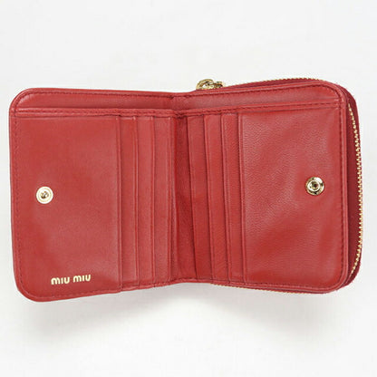 中古 ミュウミュウ 二つ折り財布 二折財布 レディース ブランド MIUMIU マテラッセ コンパクトジップウォレット レッド USDMI114589011