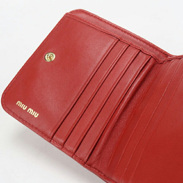 中古 ミュウミュウ 二つ折り財布 二折財布 レディース ブランド MIUMIU マテラッセ コンパクトジップウォレット レッド USDMI114589011
