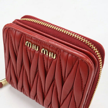 中古 ミュウミュウ 二つ折り財布 二折財布 レディース ブランド MIUMIU マテラッセ コンパクトジップウォレット レッド USDMI114589011