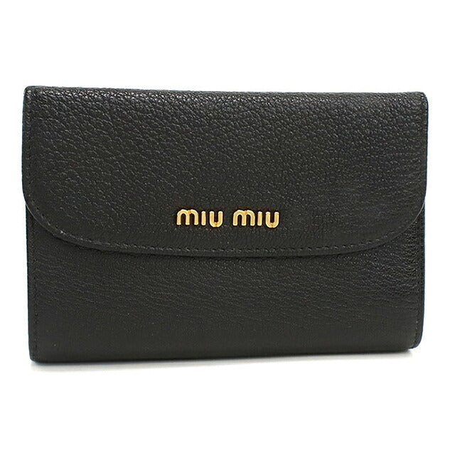 中古 ミュウミュウ 三つ折り財布 三折財布 コンパクト レディース ブランド MIUMIU レザー 5MＬ014 ブラック USDMI114849011